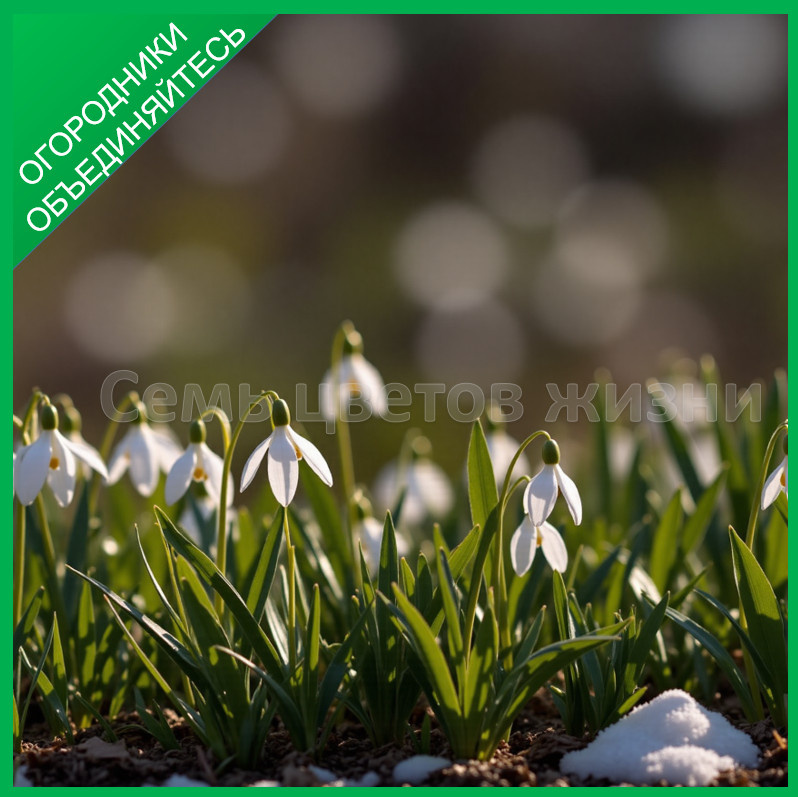Первые цветы весны в моём саду: бадан и медуница среди проталин