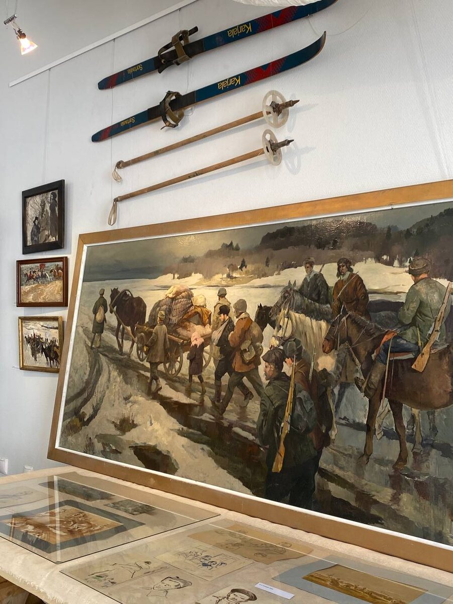 Работа Блинкова А.А. "Партизанский обоз" 1943 г. на выставке "41.ДРОБЬ.45" в Центре книги и графики, Литейный пр. 55