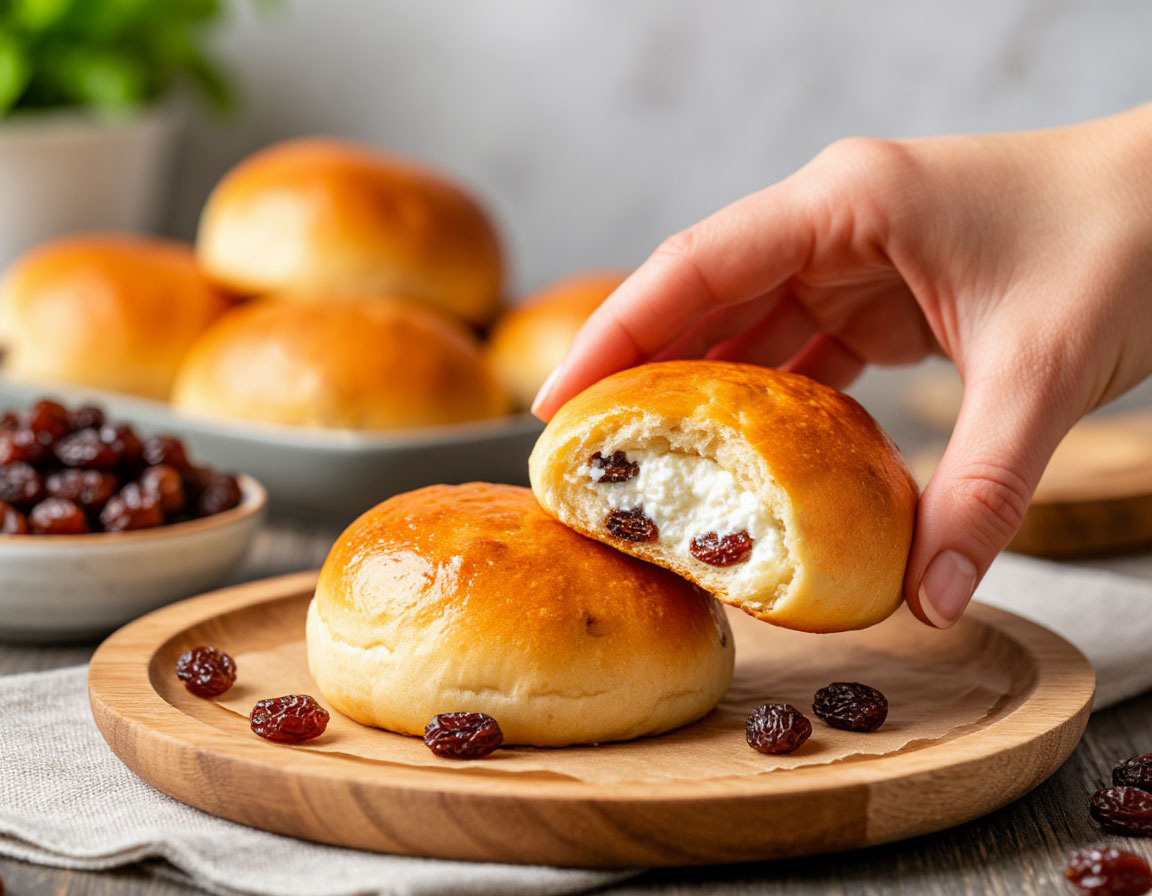 Сдобные булочки с творогом и изюмом