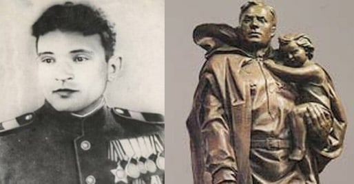 Старший сержант Николай Масалов и памятник "Воину-осводителю" в Берлине