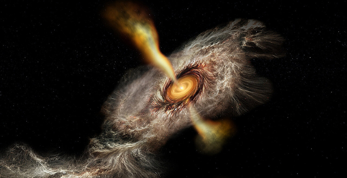 Газообразный аммиак, попадающий в аккреционный диск, питающий HW2. Фото: NSF/AUI/NSF NRAO/B. Saxton  📷
