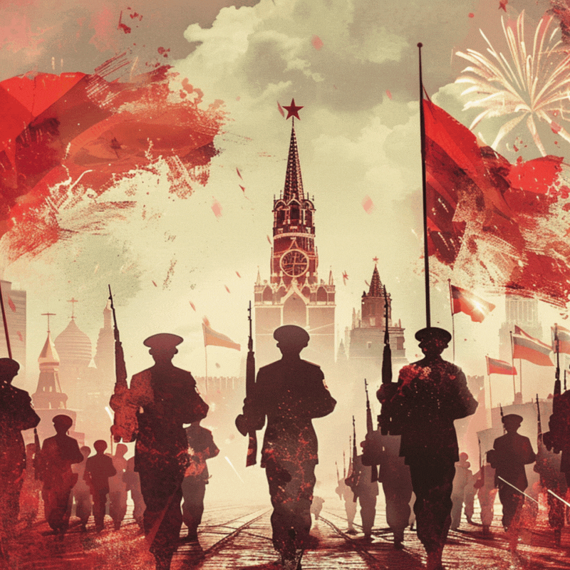 «Известия»
Винтажная гифка с военным маршем и флагом Победы