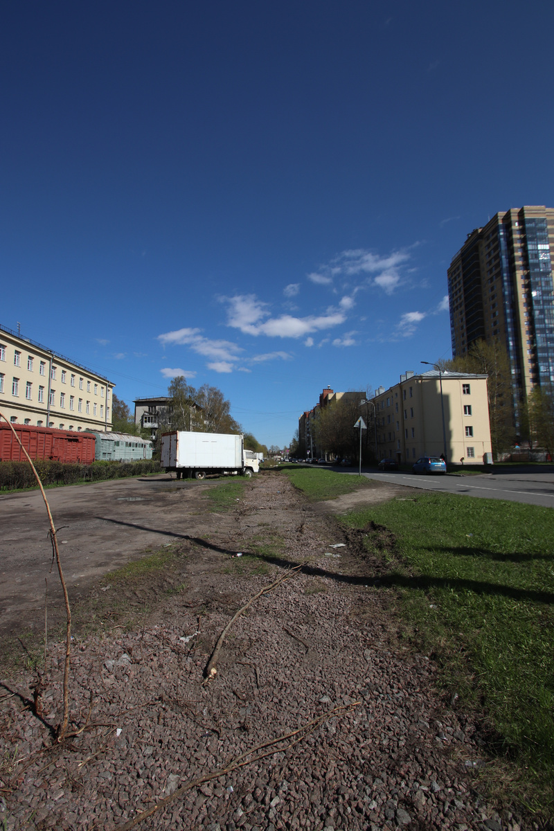 Насыпь на месте железнодорожного полотна.