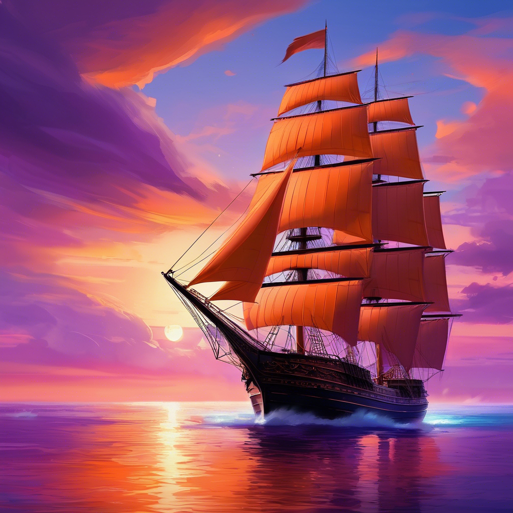 корабль плывет на закат