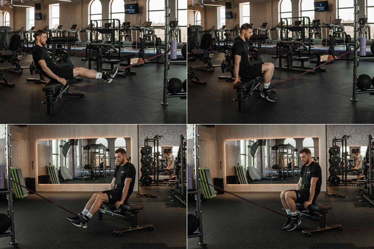 Сгибания ног сидя с манжетами и резинками