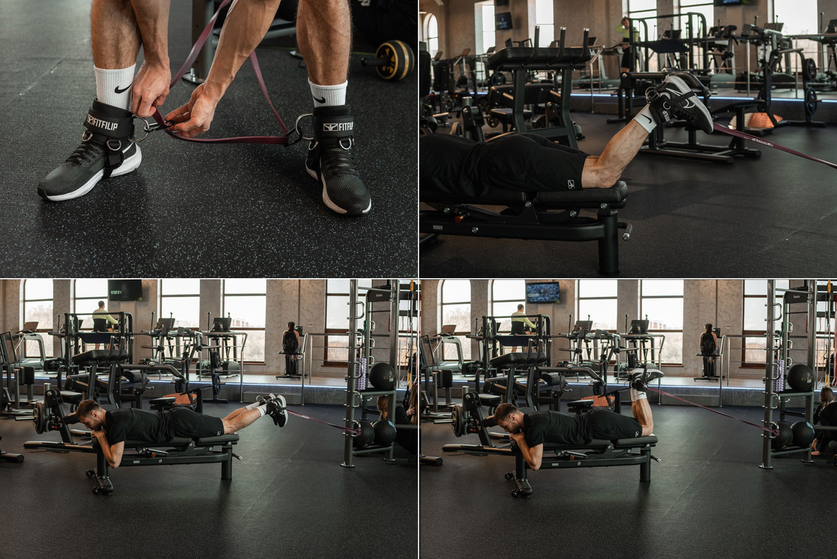 Сгибание ног лёжа с резинками