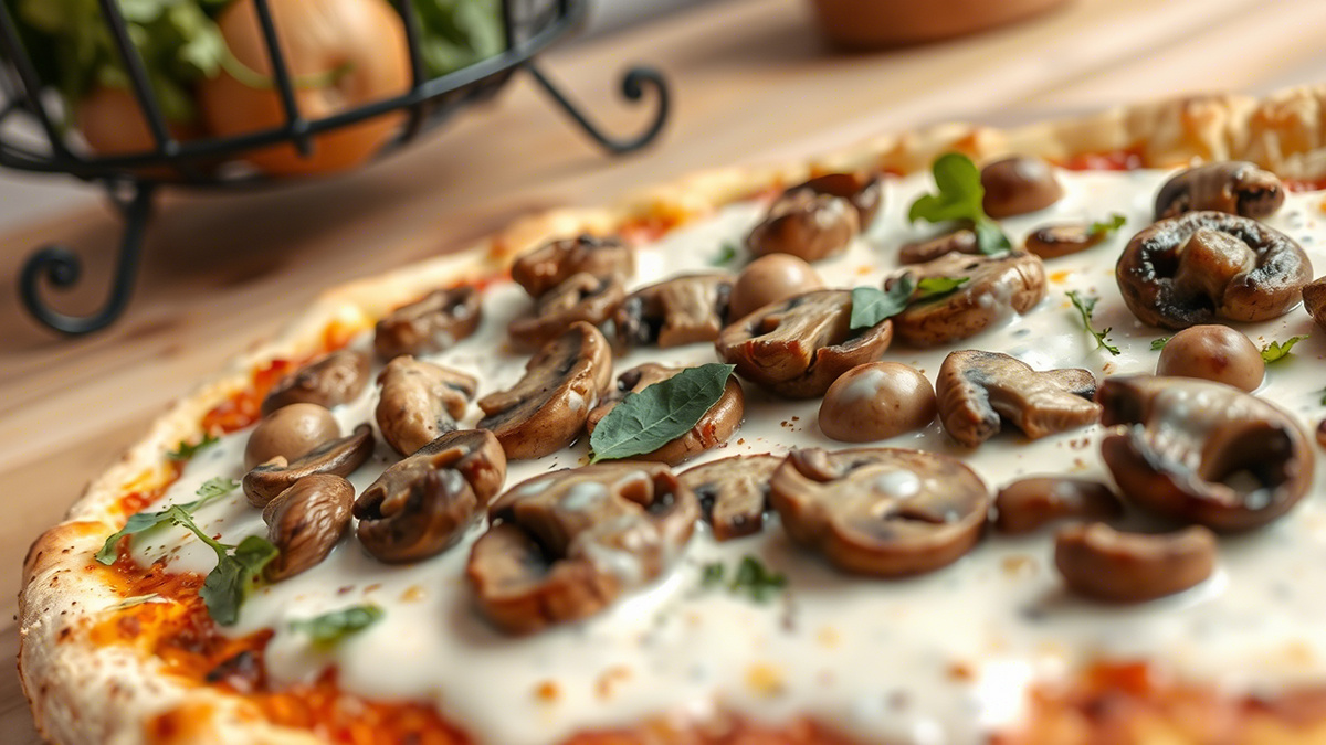 Пицца с грибами в сливочном соусе