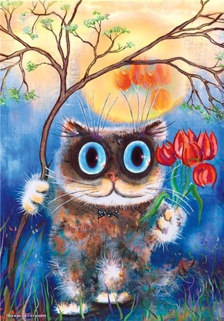 Мартовский ухажер с букетом . Фотография взята в открытом доступе