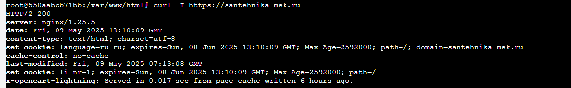 Успешный запрос главной изнутри