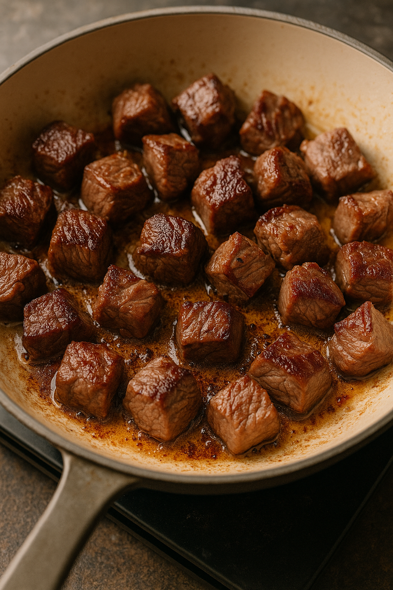 обжарьте кусочки говядины до золотистой корочки