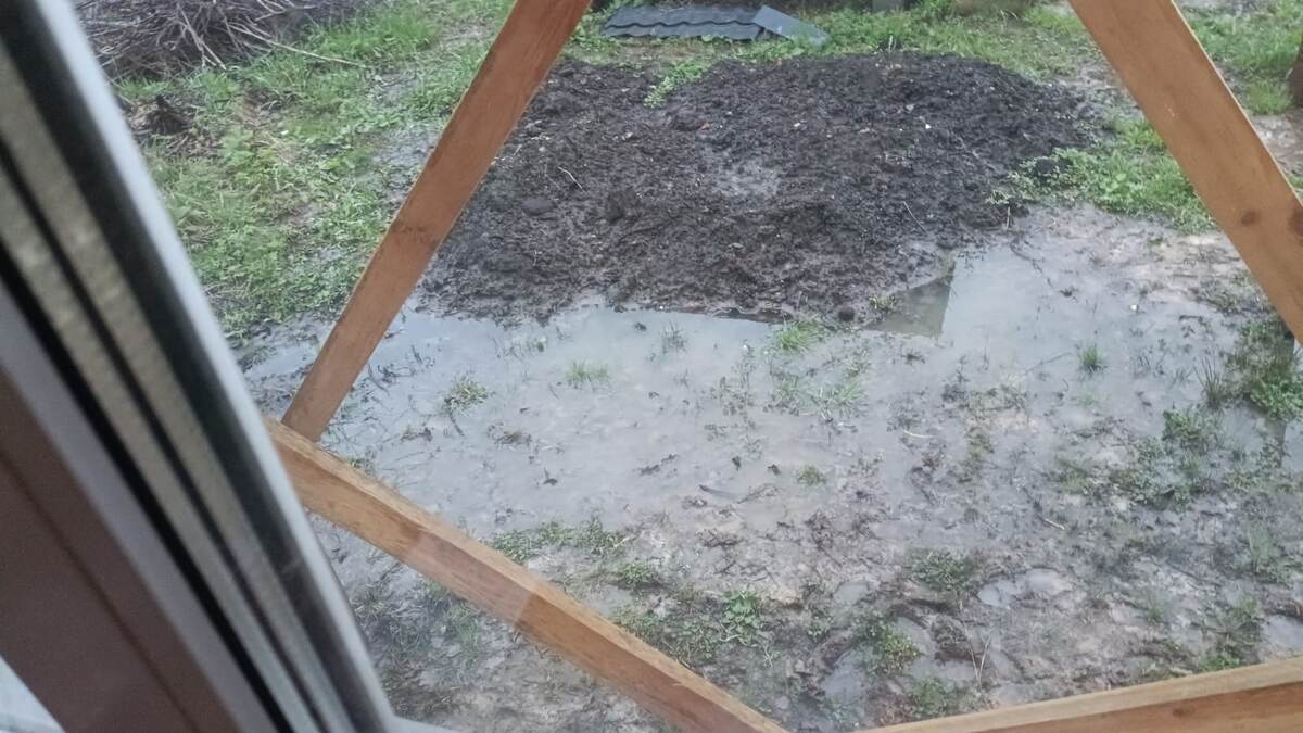 А это место будущего колодца. Тут всегда собирается озеро после дождей. Сейчас пока ещё относительно нормально. Я хотела тут берёзу посадить, но теперь будет колодец. 