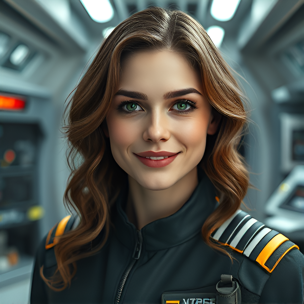 Элли командир космического корабля «Искатель». В галерее иллюстрации созданы нейросетью для онлайн генерации картинок dezgo.com.