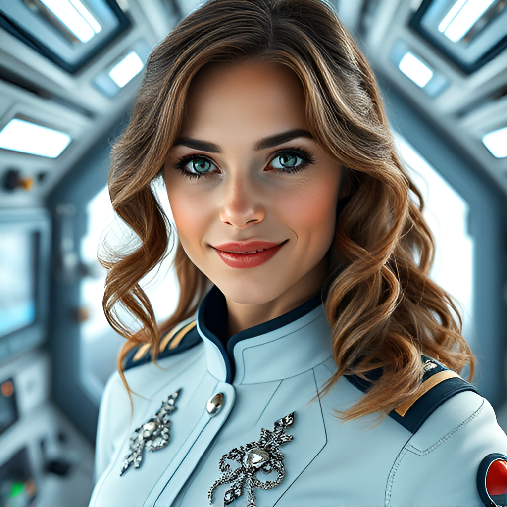 Элли командир космического корабля «Искатель». В галерее иллюстрации созданы нейросетью для онлайн генерации картинок dezgo.com.