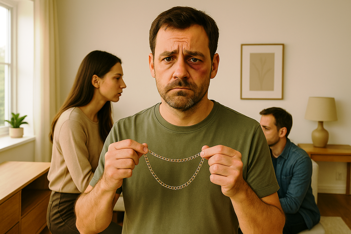 Муж тайно продал мою цепочку, чтобы сводить другую в ресторан. Но вышел оттуда… с фингалом и протоколом