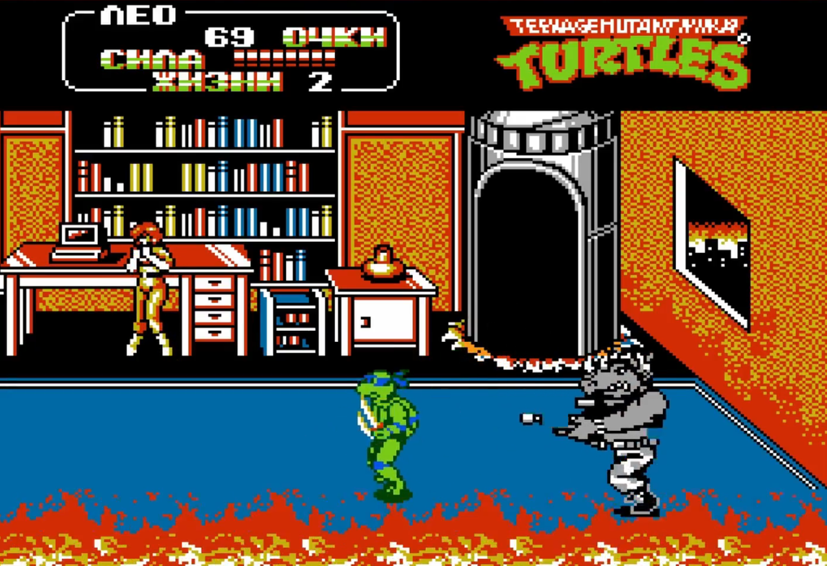 Черепашки-ниндзя 2: The Arcade Game Dendy Битва с Рокстеди