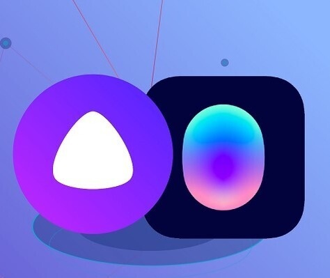 Логотипы голосовых помощников: Алиса и Маруся.