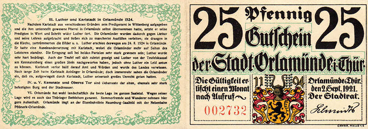 Орламюнде. 25 пфеннигов (аверс - конверт-упаковка)