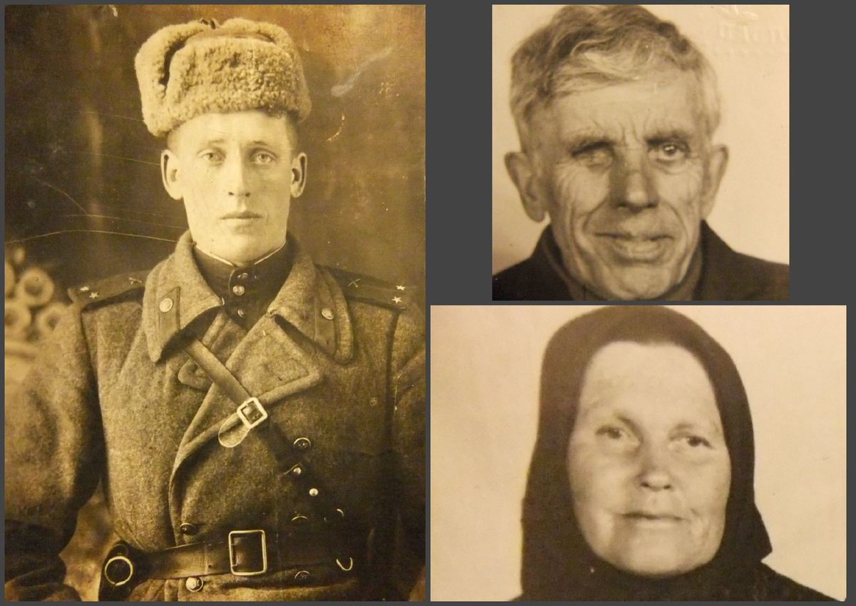 Слева - мой дядя Павел Андреевич Сизов. Справа - мои  дедушка Андрей Павлович Сизов  и бабушка Анна Анисимовна Сизова. Они умерли в восьмидесятых годах прошлого века. 