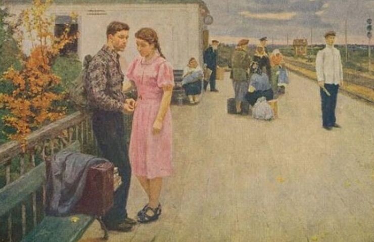 картина "В ожидание поезда" художника Б.Щербакова