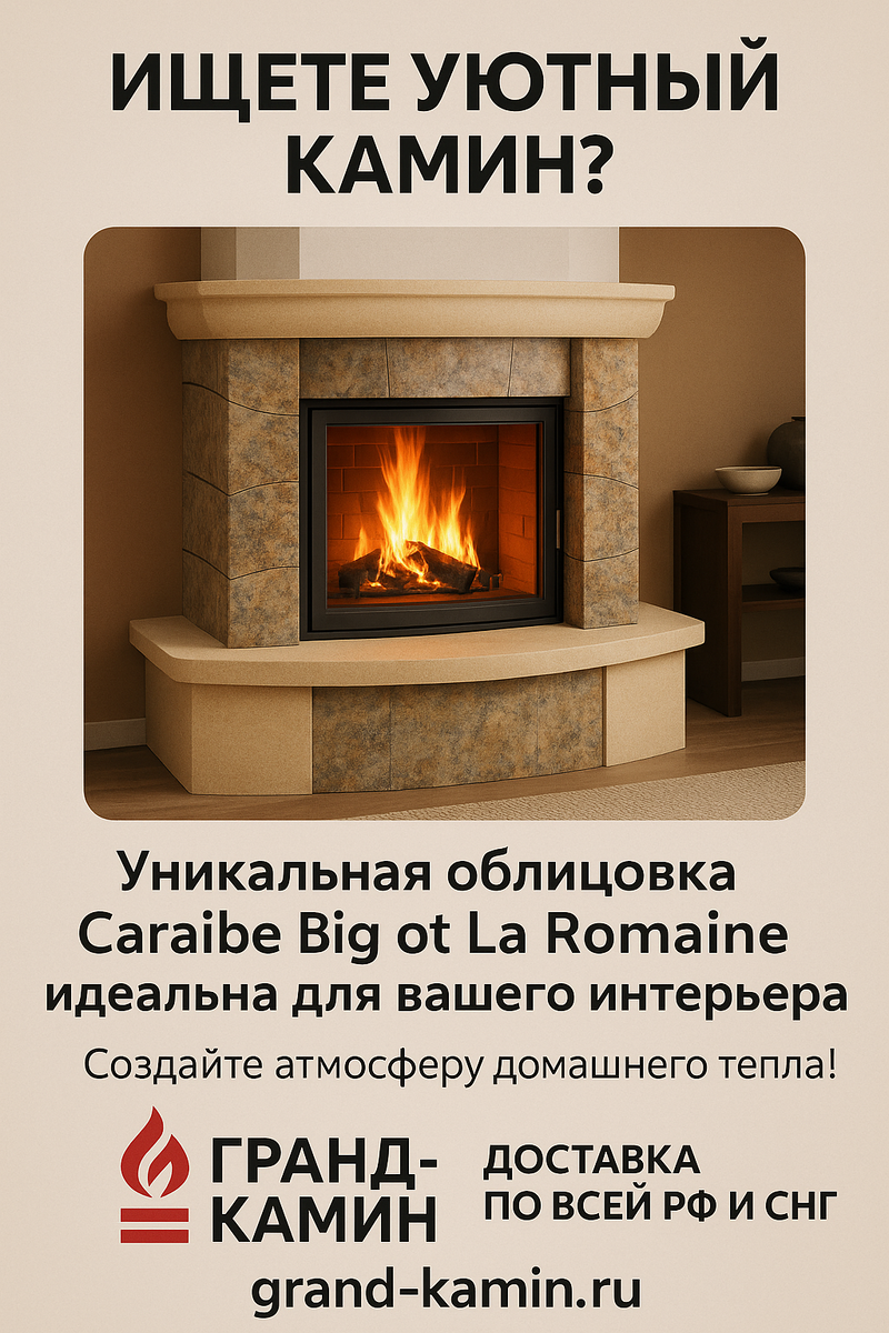    Каминная облицовка Caraibe Big от La Romaine – создайте уютный стиль для вашего дома с долговечностью натуральных материалов Kamin