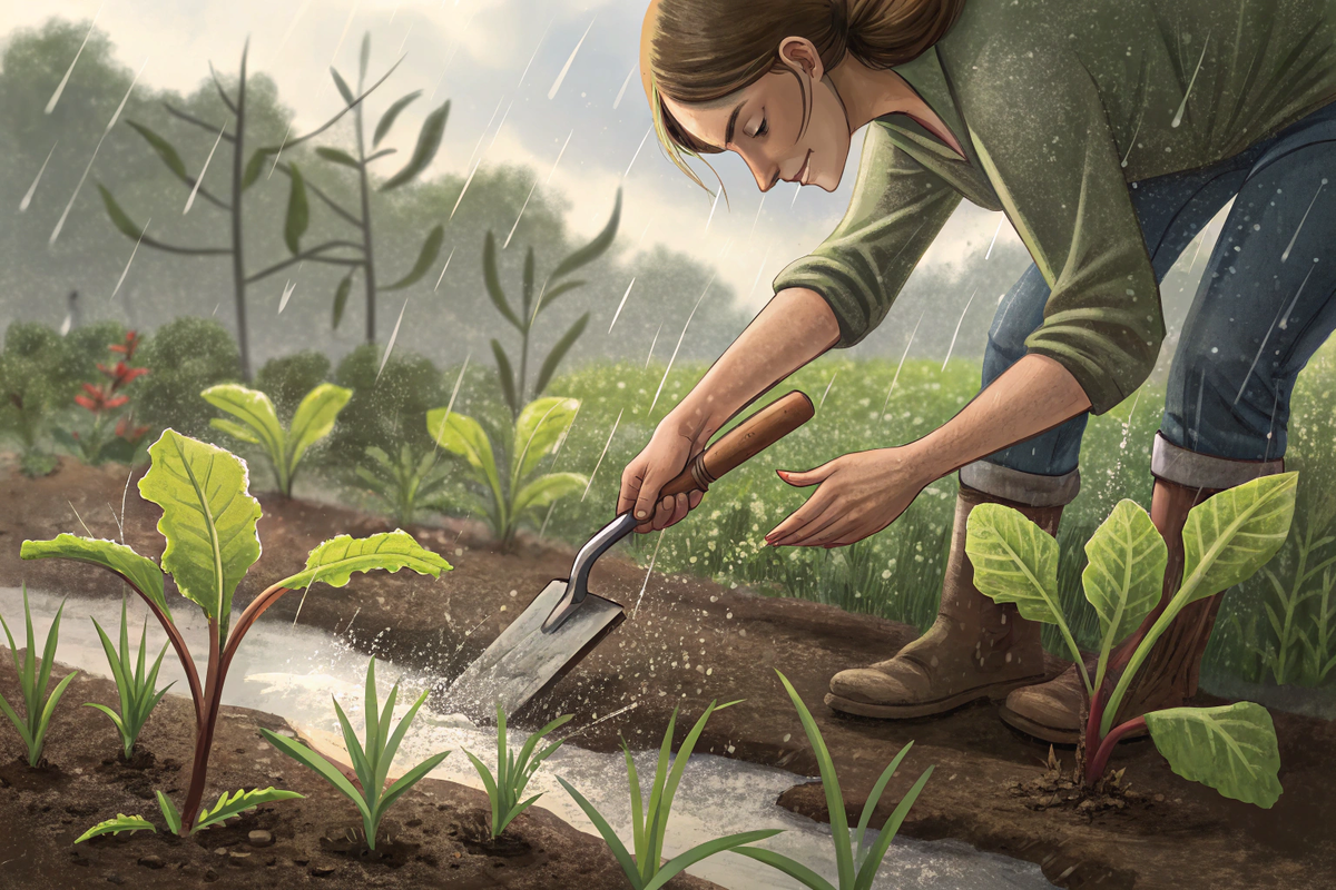 Прополка после дождя - сорняки легко выходят с корнем!