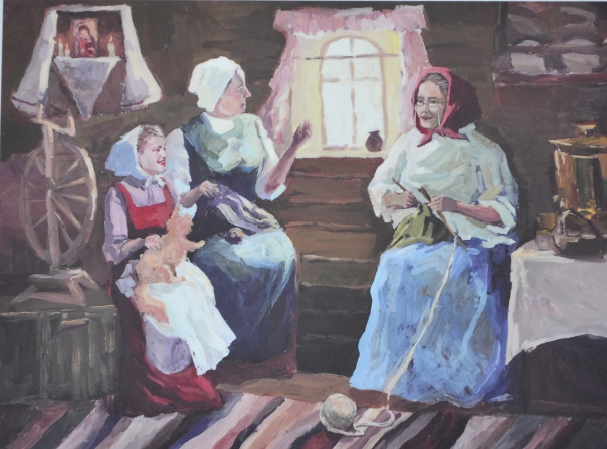 Согомонян Ника (р.2006), г.Пенза. Домашние посиделки. Бумага, гуашь. Фото автора 