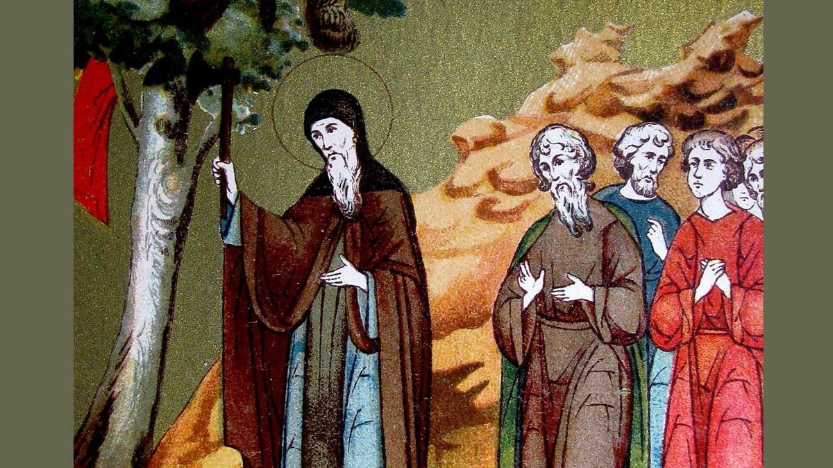    СВЯТИТЕЛЬ СТЕФАН СРУБАЕТ "ПРОКУДЛИВУЮ БЕРЁЗУ". ФОТО: PRAVOSLAVIE.RU