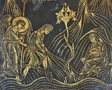 Адам трудится и Ева растит сына. 13 в. Собор Рождества Богородицы. Суздаль.