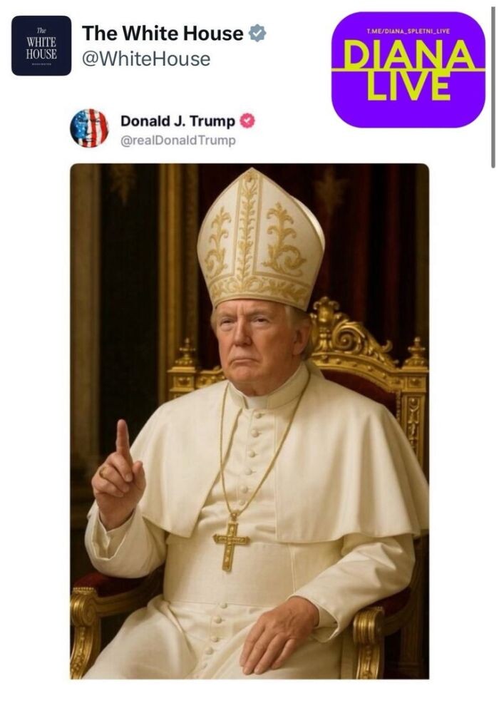    В связи с избранием нового папы более чем уместно вспомнить фотографию с личного аккаунта американского президента США Дональда Трампа. Неделю назад она воспринималась как дерзкая, но шутка. Фото: Telegram-канал Diana Live