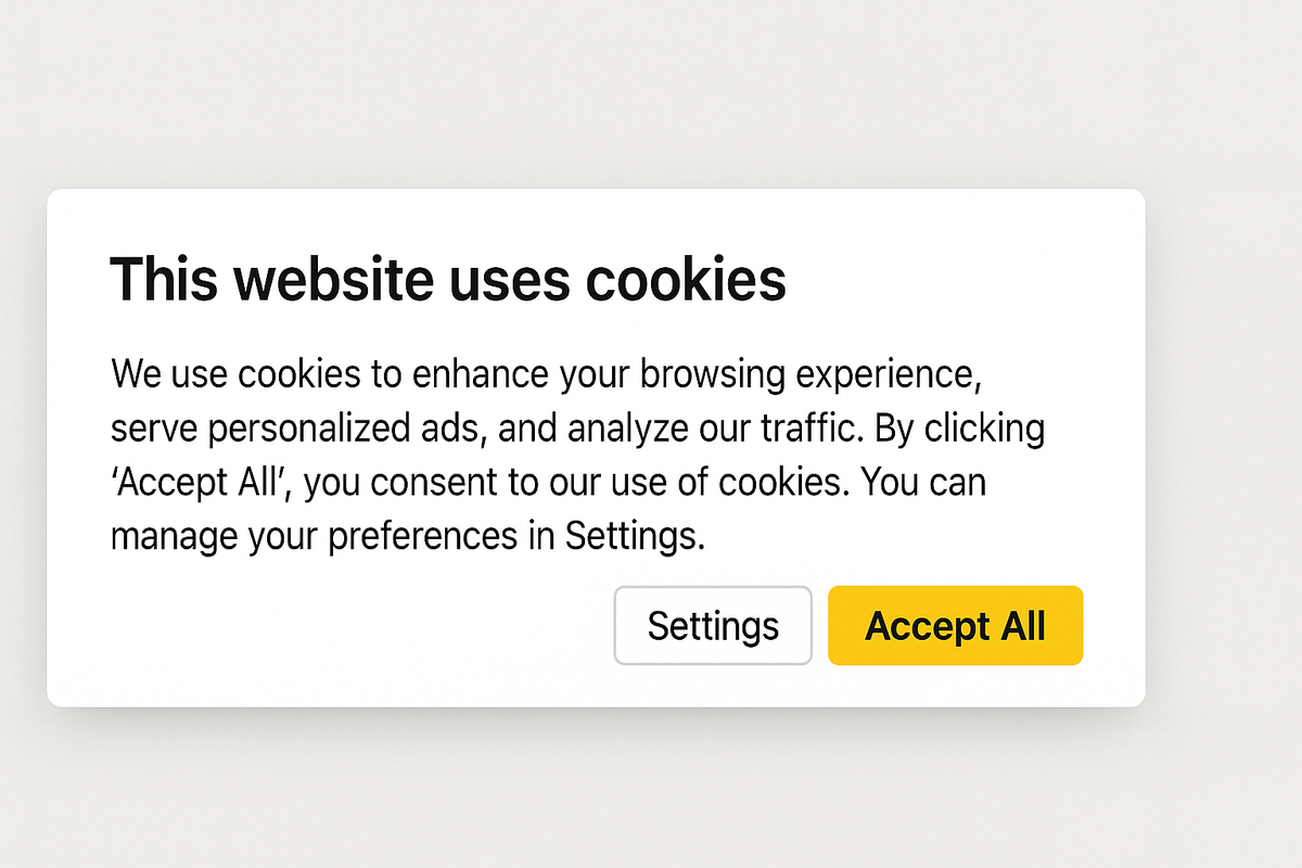 скриншот типичного cookie-баннера с яркой кнопкой «Принять всё».