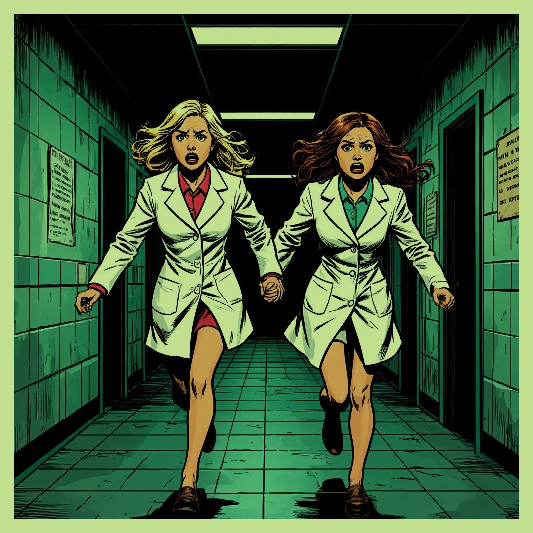 Мы добрались до двойных дверей, тяжело дыша...