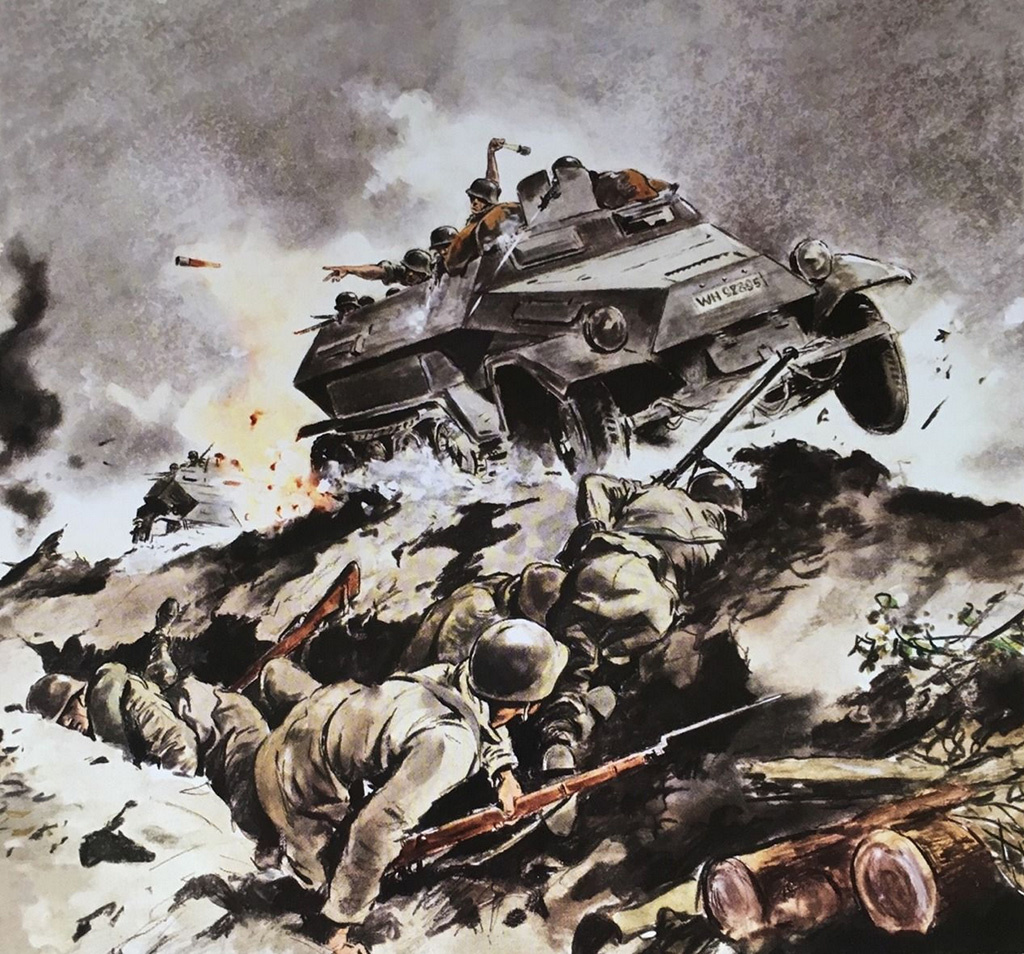 В годы войны выдающийся немецкий иллюстратор Ганс Лиска служил фронтовым художником. Его зарисовка запечатлела тактику применения немецких БТР. После войны Лиска иллюстрировал проспекты и рекламы Mercedes-Benz.