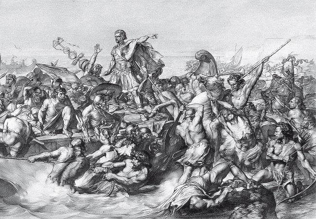 С рисунка сэра Эдварда Армитиджа. Первое вторжение Цезаря в Британию. Ок. 1843