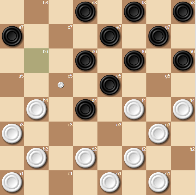 1. de3? (1.hg5! 2. de3 c3 3.f6 e5 4.c5 5. d6 6.d4 7.c5 de7 9.e3 d6=) c3! 2.d2 d4 4.fg5x 