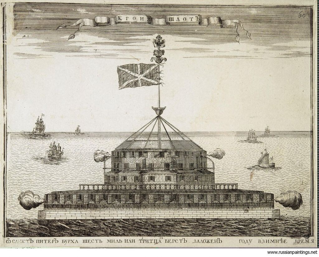 Форт Кроншлот отражает атаку шведов, гравюра начала XVIII века. Источник: wikipedia.org