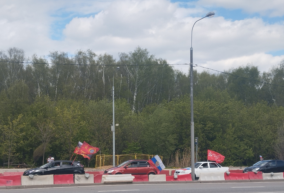 Примерно треть колонны автомобилей.