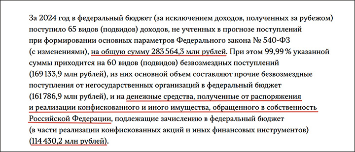 ВЫДЕРЖКА ИЗ ОПЕРАТИВНОГО ДОКЛАДА СЧЁТНОЙ ПАЛАТЫ ОБ ИСПОЛНЕНИИ ФЕДЕРАЛЬНОГО БЮДЖЕТА ЗА ЯНВАРЬ — ДЕКАБРЬ 2024 ГОДА // СКРИНШОТ СТРАНИЦЫ САЙТА ACH.GOV.RU