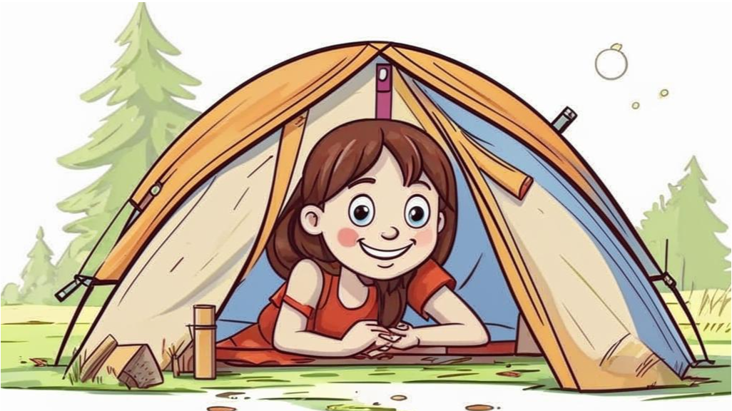 Девочка выглядывает из палатки. Изображение создано с использованием нейросети Кандинский.