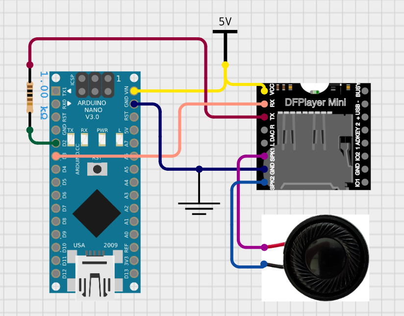Схема подключения DFPlayer Mini - Arduino Nano