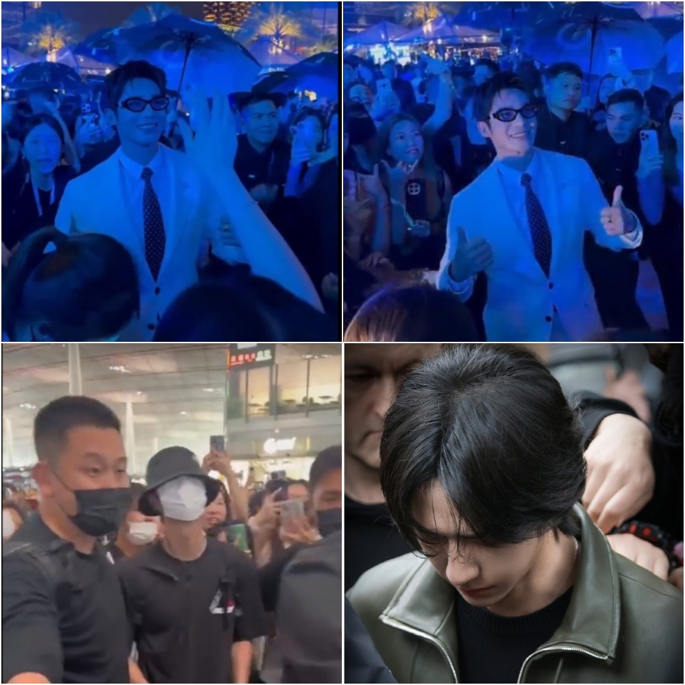 Юй Ши в толпе / Ван Ибо, похоже даже глаза под маской) (скриншоты с экрана, коллаж мой)