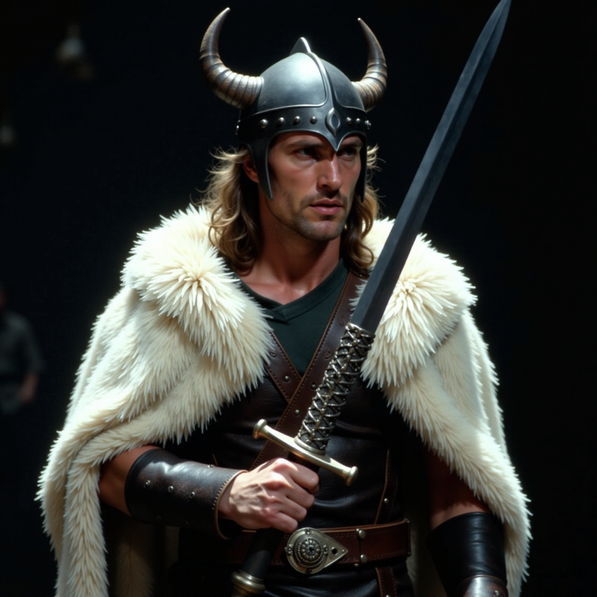 ИИ выдал вот такой образ молодого Дольфа в роли Гамлета...несмотря на рога, которых у викингов не было, вполне похоже.