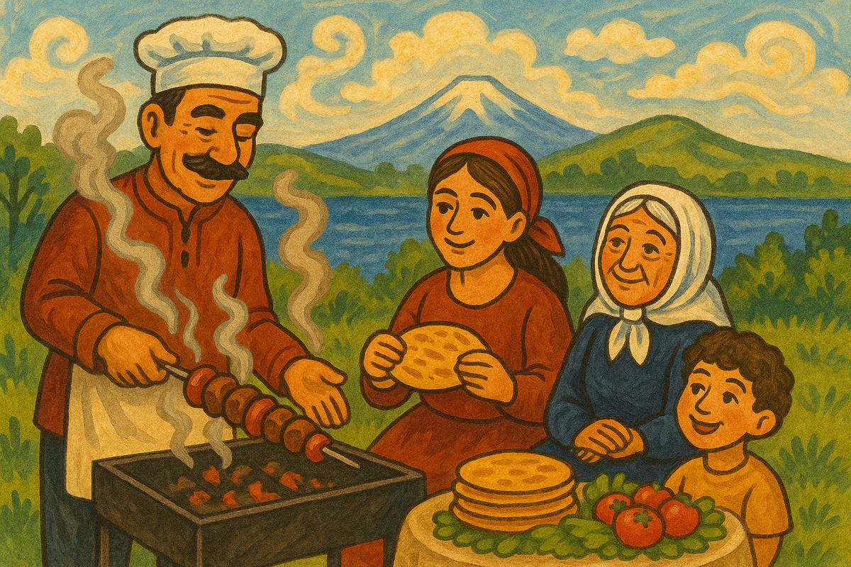 Хоровац на пикнике у озера в Армении