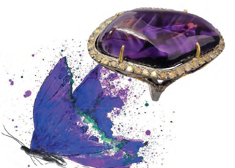 Украшение в золоте с редким природным уругвайским аметистоми желтыми бриллиантами в единственном экземпляре в «Галерее Самоцветов»