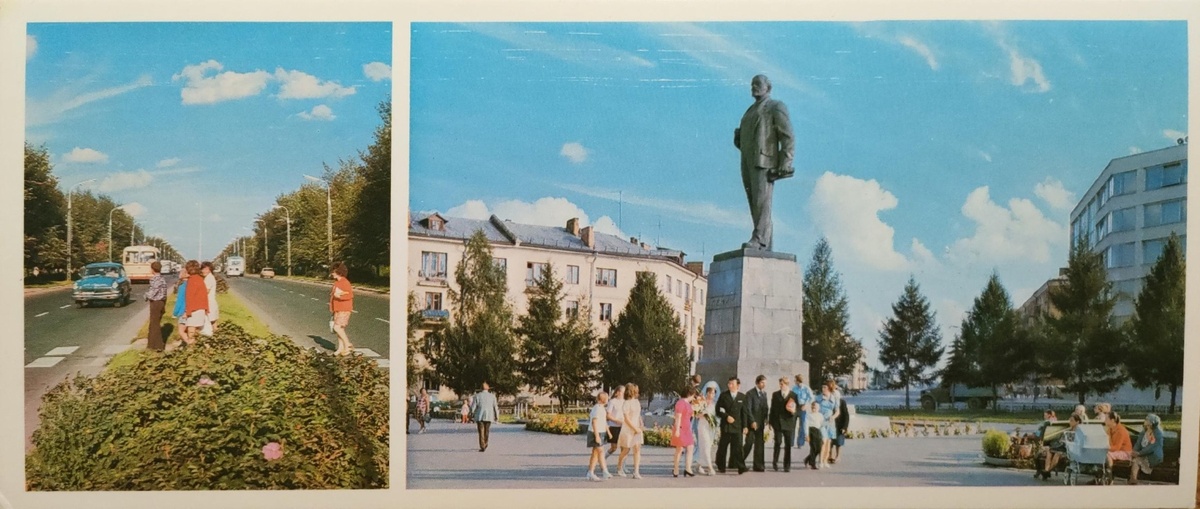 На проспекте В. И. Ленина, фото Б. Логинова; Памятник В. И. Ленину, фото А. Маркелова. Из набора открыток "Владимир", издательство "Планета", 1976 г.