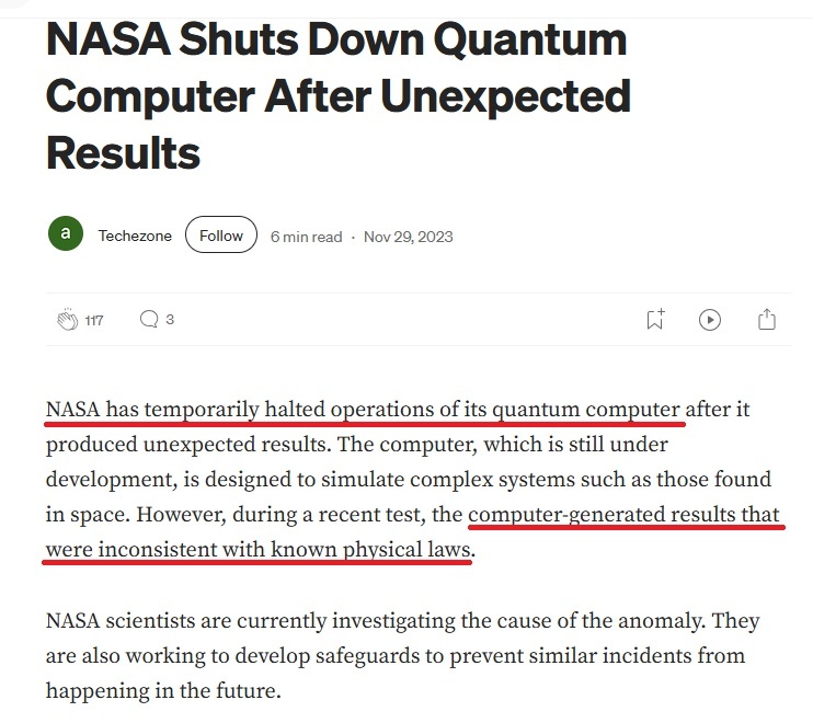 Эксперименты НАСА с квантовым компьютером прекращены, поскольку сгенерированные им результаты не совместимы с законами физики (источник: Medium.com)