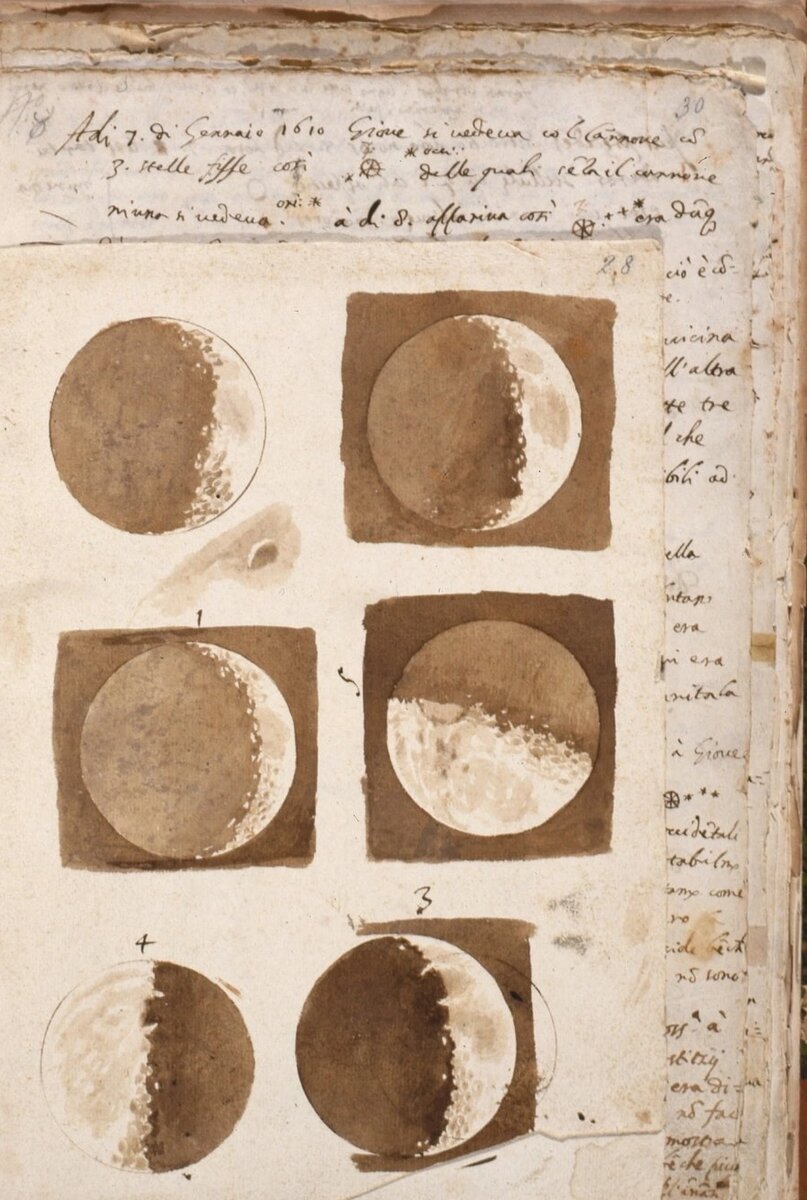    Зарисовки Луны Галилео Галилея, 1609 г. Фото: Public Domain