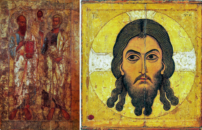 Иконы апостолов Петра и Павла, середины XI в. (слева) и Спаса Нерукотворного образа.
 