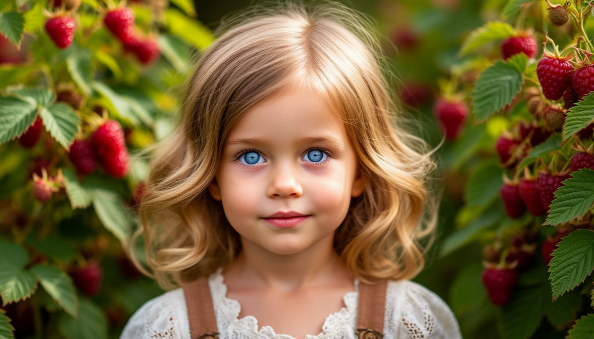 Девочка в кустах малины