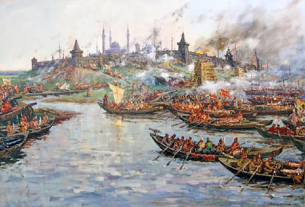 1552 год. Битва за Казань. Источник: Лицевой летописный свод • «Осада русскими войсками Казани». Художник: М. В. Петров‑Маслаков (2013 год)
