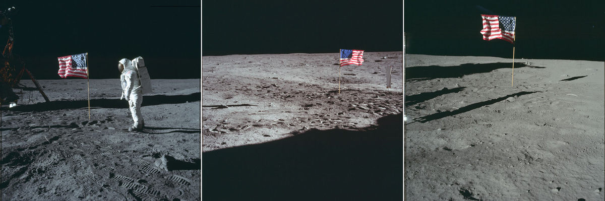 Снимки AS11-40-5875, 5885 и 5905, на которых достаточно хорошо видна тень флага